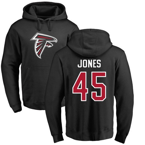 Atlanta Falcons Men Black Deion Jones Name And Number Logo NFL Football #45 Pullover Hoodie Sweatshirts